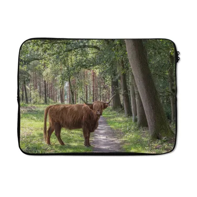 Produktbild von MuchoWow® Laptop Hülle 14 ZollWald - Schottischer Highlander - Licht Laptoptasche - Laptoptasche - Stoßsicher - Schutzhaube