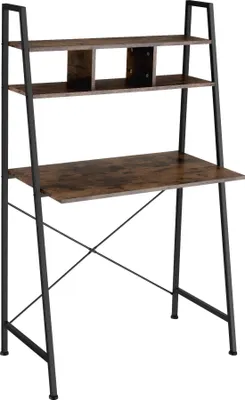 A ladder desk with shelves against a white background.