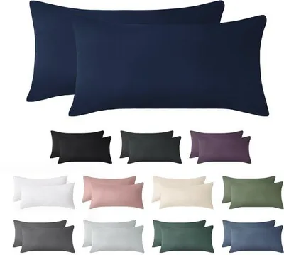Immagine prodotto di Ibenzoa® Set di 2 federe per cuscini, realizzate in 100% cotone lavato, morbide e traspiranti, colore blu navy, dimensioni 50 x 70 cm, con cerniera invisibile