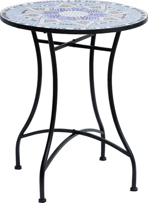 Produktbild von Outsunny Gartentisch Mosaiktisch Balkontisch Beistelltisch Seviertisch rund Stahl + Keramik Blau + Weiß Ø60 x H71 cm