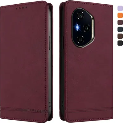 Image de Etui pour Honor 300 Pro, étui rétro en cuirPolyuréthaneavec support et fentes pour cartes de crédit Rouge