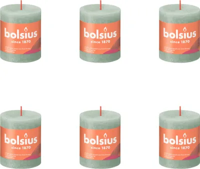 Productafbeelding van Bolsius - Rustieke stompkaars - 80/68 - 1 stuk per verpakking - Jadegroen - Voordeelverpakking - 6 stuks