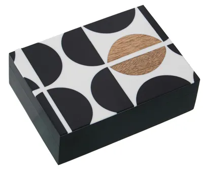 Produktbild von DRW Schmuckkästchen aus Harz und Holz in Schwarz und Natur, 13 x 18 x 5,5 cm