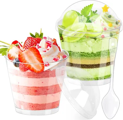 Produktbild von Plastik-Dessertbecher-Set 50tlg. 180ml mit Deckel und Löffel