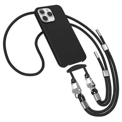 Produktbild von EAZY CASE - 2in1 Handyhülle mit Band kompatibel mit Apple iPhone 15 Pro Max, Silikonhülle zum Schutz, stoßfester Fallschutz, Umhängeband mit Hülle in Schwarz