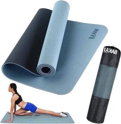 Productafbeelding van Yogamat TPE - Fitnessmat Trainingsmat - Sporten Thuis - Dubbel Antislip Oppervlak - 183 x 61 cm - Blauw