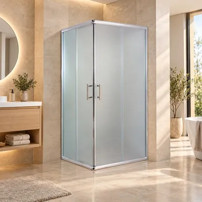 Productafbeelding van Douchecabine 90x135 cm met hoekopening, gemaakt van gehard veiligheidsglas met satijnglans en een chroomprofiel - FRASCIO