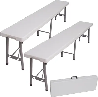 Produktbild von 2x Bierzeltbank für 4 Personen Kunststoff weiß 180 cm klappbar Klappbank Partybank