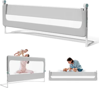 Produktbild von Clanmacy 200cm Kinder Bettschutzgitter Bettgitter Kinderbettgitter Babybettgitter Klappbar Höhenverstellbar Rausfallschutz für Familienbett und Kinderbett
