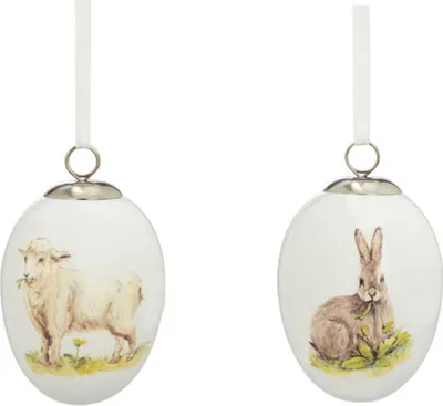 Produktbild von Eiersatz zum Hängen Hase / Schaf / Blumen (2teilig)