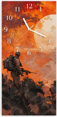 Produktbild von Wanduhr aus Glas mit Motiv Soldaten im Sonnenuntergang- 30 x 60 cm - inkl. Aufhängesystem