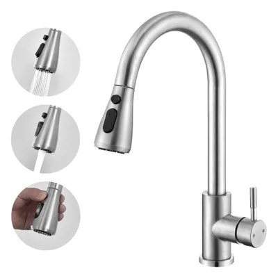 Produktbild von Homelody Wasserhahn Küche Edelstahl,Küchenarmatur 360°Schwenkbar,Armatur Küche 3 Strahlarten Geschirrbrause,Hochdruck Mischbatterie Küche mit Brause