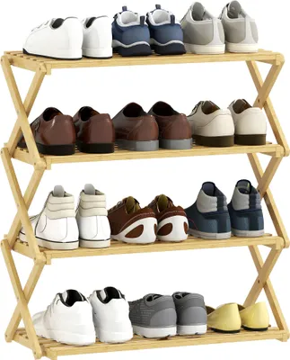 Produktbild von HOMCOM Schuhregal mit 4 Ebenen, Schuhablage aus Bambus für 12 Paar Schuhe Natur