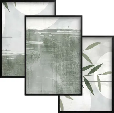 Immagine prodotto di Set di tre poster, immagini per la parete, decorazione murale con foglie verdi