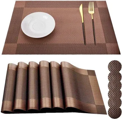 Image de Set de 6 dessous-de-plat antidérapants, lavables, résistants à la chaleur, marron, 45 x 30 cm