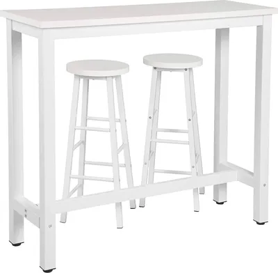 Obrázok produktu pre WOLTU BT17ws+BH130ws-2 1x barový stôl + 2x barové stoličky Bistro stôl Barový stôl Jedálenský stôl, kovový rám, MDF, biely, 120x40x100cm(ŠxHxV)