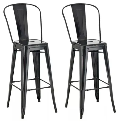 Productafbeelding van And OutdoorMatch Rustieke barkruk Sophie - Zwart - Industrieel design - Set van 2 - Met rugleuning - Voetsteun - Geschikt voor keuken en bar - Metalen zittingen