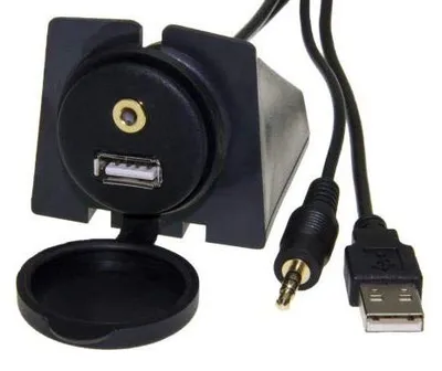 USB- und 3,5-mm-Klinken-Einbaubuchse, AUX-Adapter, 200 cm, schwarz