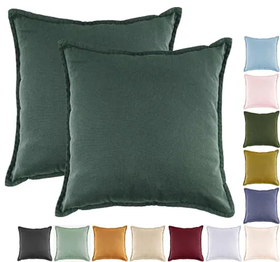 Produktbild von JACK by Mistral 2er Set 45x45cm Kissenhülle Kissenbezug Baumwolle Reißverschluss Leinenoptik , Farbe:Dunkelgrün