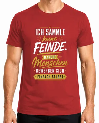 Immagine prodotto di T-shirt da uomo, colore rosso, taglia L, con la scritta: "Non faccio amicizia, non faccio nemici". (La frase originale è stata interpretata come un'affermazione sarcastica)