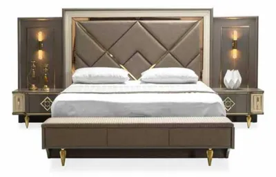 Produktbild von Bett Nachttisch Kleiderschrank Luxus 4 tlg Schlafzimmer Set Design neu