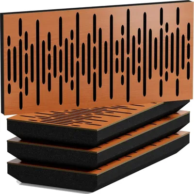 Obrázek produktu pro Balení po 4 kusech – Úzký akustický panel WAVE-H pohlcující zvuk | 25 x 50 cm | Odraz | Tloušťka – barva: [53 mm | třešeň]