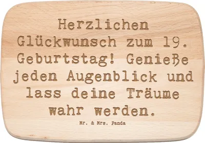 Produktbild von Mr. & Mrs. Panda Schneidebrett Holz Spruch 19. Geburtstag Freude - Transparent - Geschenk, Holzbrettchen, schöne Erinnerungen, Happy Birthday, Frühstücksbrettchen