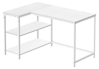 Obrázok produktu pre Stôl s úložným priestorom, L-tvarový počítačový stôl, nastaviteľná polica | Biela | 110x80x76 cm