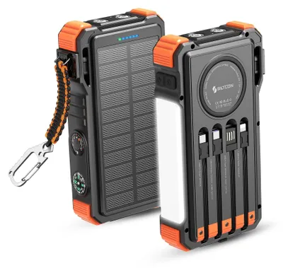 Produktbild von Siltcon® Solar Powerbank 20000mAh – Notfallset – 15W kabellos – 22,5W Schnellladen – LED – Taschenlampe – USB-C/USB-A