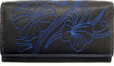 Produktbild von Jockey Club echt Leder Damen Geldbörse Portemonnaie mit RFID Schutz Flower blau
