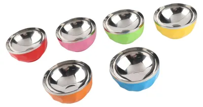 Obrázek produktu pro Sada 6 ks barevných nerezových misek s tepelnou izolací na salát a nudle do domácí kuchyně (13 cm, velikost S)
