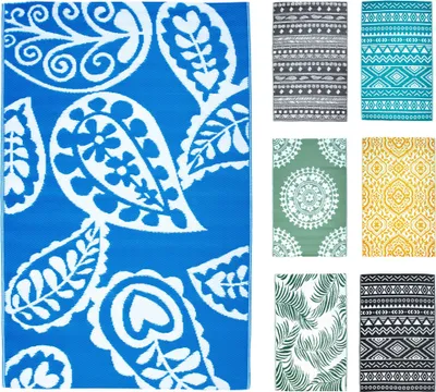 Produktbild von JACK Outdoor Teppiche Terrassenteppich Außenteppich 120x180cm Terrasse Balkon Teppich Garten Außen Lotus Effekt, Farbe:Paisley Blau