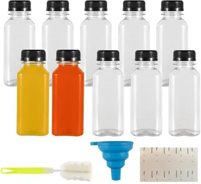 Productafbeelding van Plastic Flessen 10 Stuks - 250ml Herbruikbare Flessen - Sapflessen - Deksels - Drankencontainers - Manipulatiebestendig - Drankenflessen