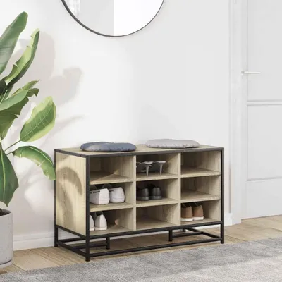 Produktbild von Sitzbank für den Eingangsbereich mit Stauraum, Schuhbank in Sonoma-Eiche, 84 x 40 x 53,5 cm, aus Holzwerkstoff und Metall