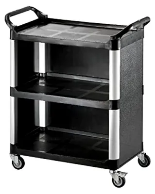 Produktbild von Servierwagen aus Kunststoff und Leichtmetall – 3 Ablagen – Tragfähigkeit 100 kg – 4 Rollen (2 mit Bremse) – 845×430×950 mm