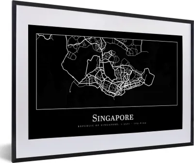 Produktbild von MuchoWow® Gerahmtes Poster Singapur - Karte - Stadtplan 60x40 cm - Poster mit Schwarzem Bilderrahmen Wandposter Rahmen Foto Bilder - Schlafzimmer - Plakat in Rahmen - Drucken