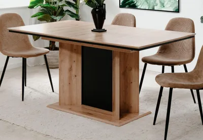 Produktbild von Esstisch "Varese" in Artisan Eiche und schwarz Säulentisch ausziehbar 160 / 200 x 90 cm