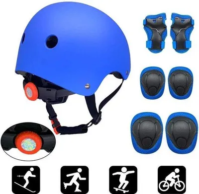 Produktbild von Famanu Kniebeschützer 7 in 1 Set - Kinderhelm mit Knieschützern, Ellbogenschützern und Handgelenkschützern