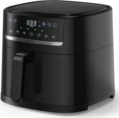 A black Xiaomi air fryer shown from a three-quarter front angle against a white background.