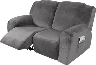 Produktbild von 6 Stück Samt Stretch Recliner Sofa Schonbezüge Abdeckung Möbelschutz für 2 Sitzer Couch,Dunkelgrau
