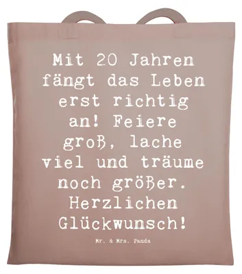 Produktbild von Mr. & Mrs. Panda Baumwollbeutel Spruch 20. Geburtstag - Braun Pastell - Geschenk, Happy Birthday, Alter, Freund, Uni Tasche, Jubiläum, Schultasche, Tote Bag, Jutebeutel
