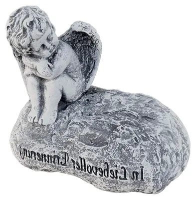 Produktbild von Engel aus Stein sitzend mit Inschrift für Grabschmuck