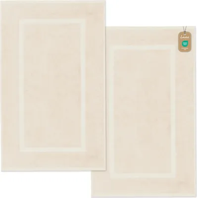 Produktbild von Lavea® 2er Set Badematte 50x80 cm – Waschbare Badematten aus 100% Baumwolle, Frottierserie Elena – Für Badezimmer, Dusche - Creme