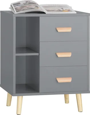 Image de FBT95 Table de nuit, 3 tiroirs et 2 compartiments ouverts, gris clair