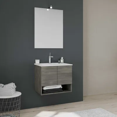 Immagine prodotto di Mobile sospeso per bagno 2 ante 60 cm quercia grigio scuro | Venezia