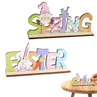 Frühlings-Deko-Set aus Holz – 2 Dekoreglen mit Vogel, Wichtel & Hase