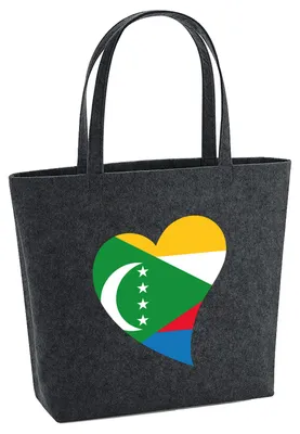 Produktbild von Huuraa Filzshopper Komoren Flagge Herz 22 Liter Charcoal Melange Filztasche Geschenkidee
