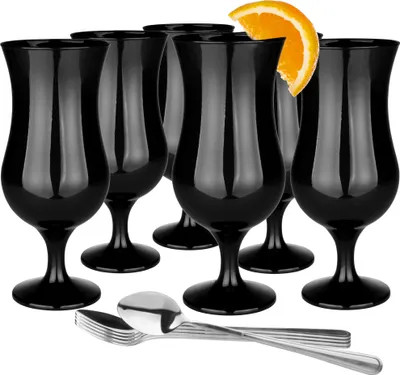 Produktbild von GLASMARK® schwarze Gläser 6-Set 420ml Große (max. 480ml) 6 Stück Hurrikanstil Poco Grande Cocktail Hurricane Party Trinkglaswaren Hochwertige Qualität
