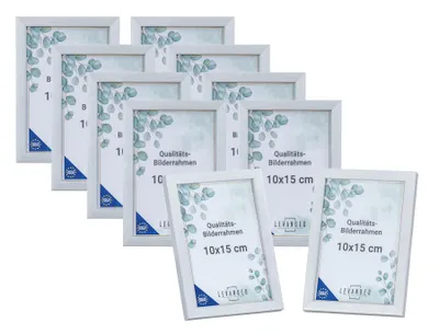 Produktbild von 10 Stück Bilderrahmen Echtholz  EU 10x15 Silber mit Glasscheibe Portrait Fotorahmen Set Holz Kiefernholz Picture Frame