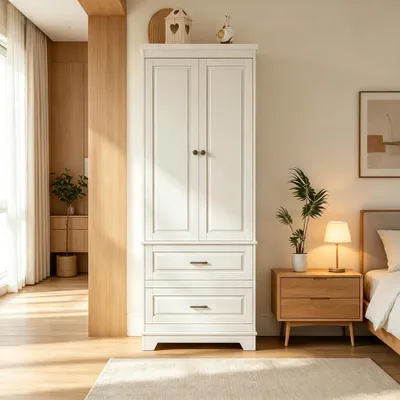 Produktbild von INONEFT Kleiderschrank 157 cm mit 2 Türen und 2 Schubladen, Verstellbare 3 Einlegeböden, Mehrzweckschrank, Schubladenschrank, Weiß